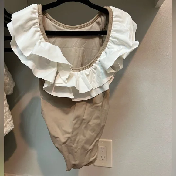 NWT Coco Blanc Taupe / Cream Girls Swim Suit 2T - Picture 3 of 6
